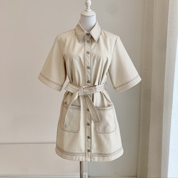 Alemais Norma Denim Mini Dress in Cream - Picture 7 of 13